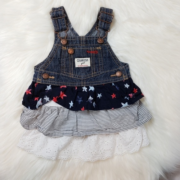 OshKosh Overalls Denim Dress Star Girls Vestbak 9M - Picture 8 of 8